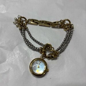 Anne Klein Gold and Silver Chain Bracelet Watch with Charm